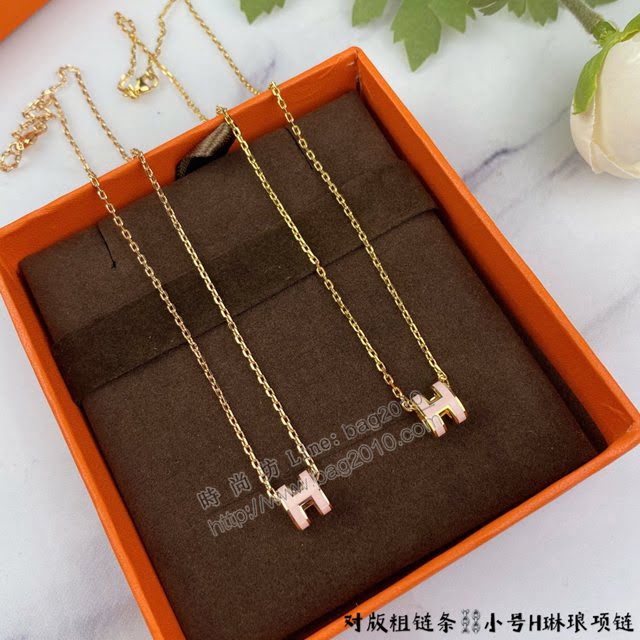 Hermes首飾品 愛馬仕H琳琅迷你項鏈 Hermes對版粗鏈條粉色項鏈  zgh1538